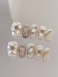 Autumn Whisper — Ivory, Caramel & Gold Foil | Handmade Press-On Nails image 2