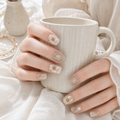 Autumn Whisper — Ivory, Caramel & Gold Foil | Handmade Press-On Nails image 2