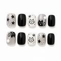 Black Cat & Stars — Ink & Milk Kitty Sketches | Handmade Press-On Nails image 1