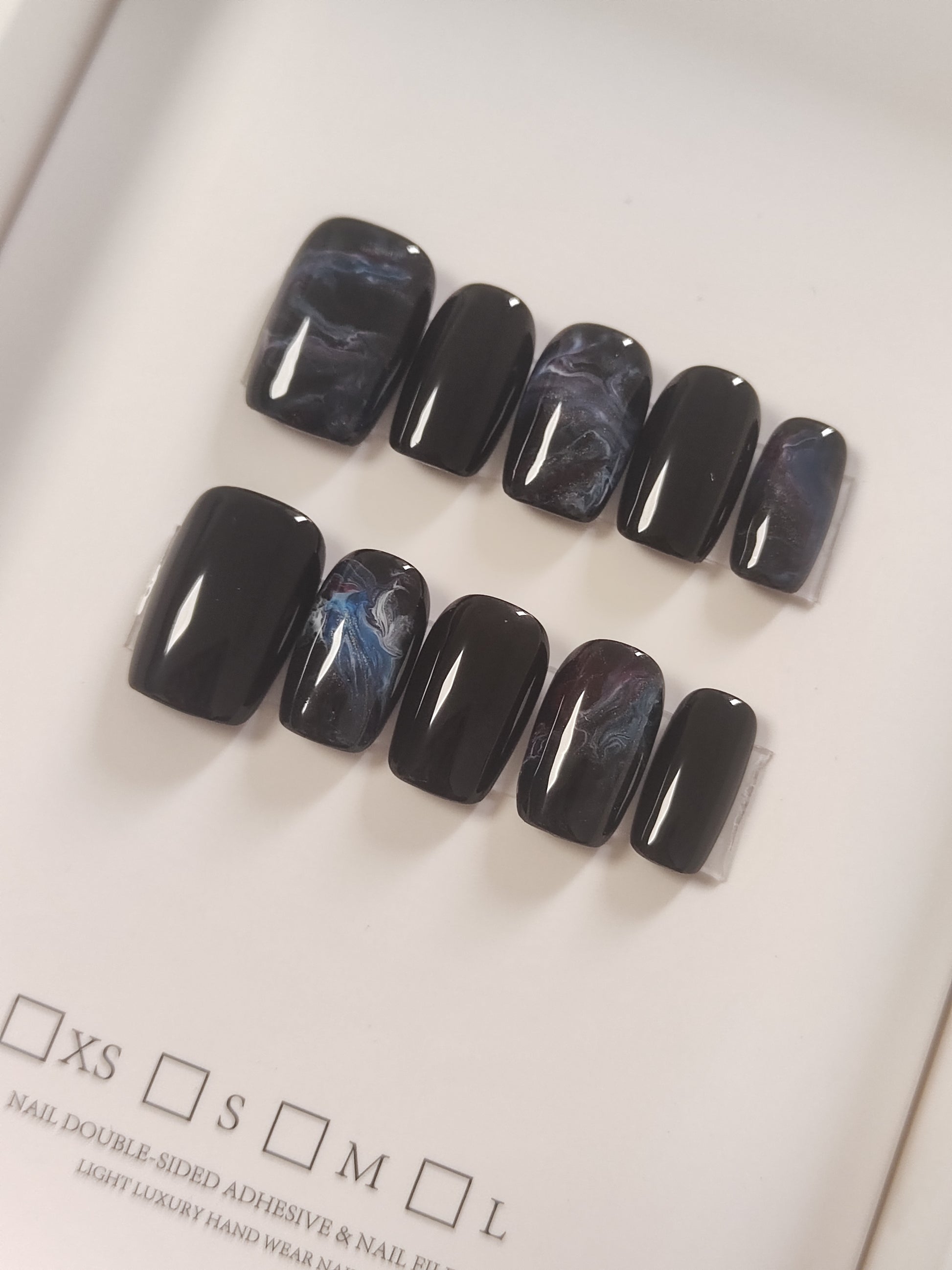 Black Marble — Polished Stone Veining | Handmade Press-On Nails image 1