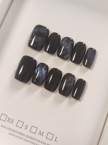 Black Marble — Polished Stone Veining | Handmade Press-On Nails image 1