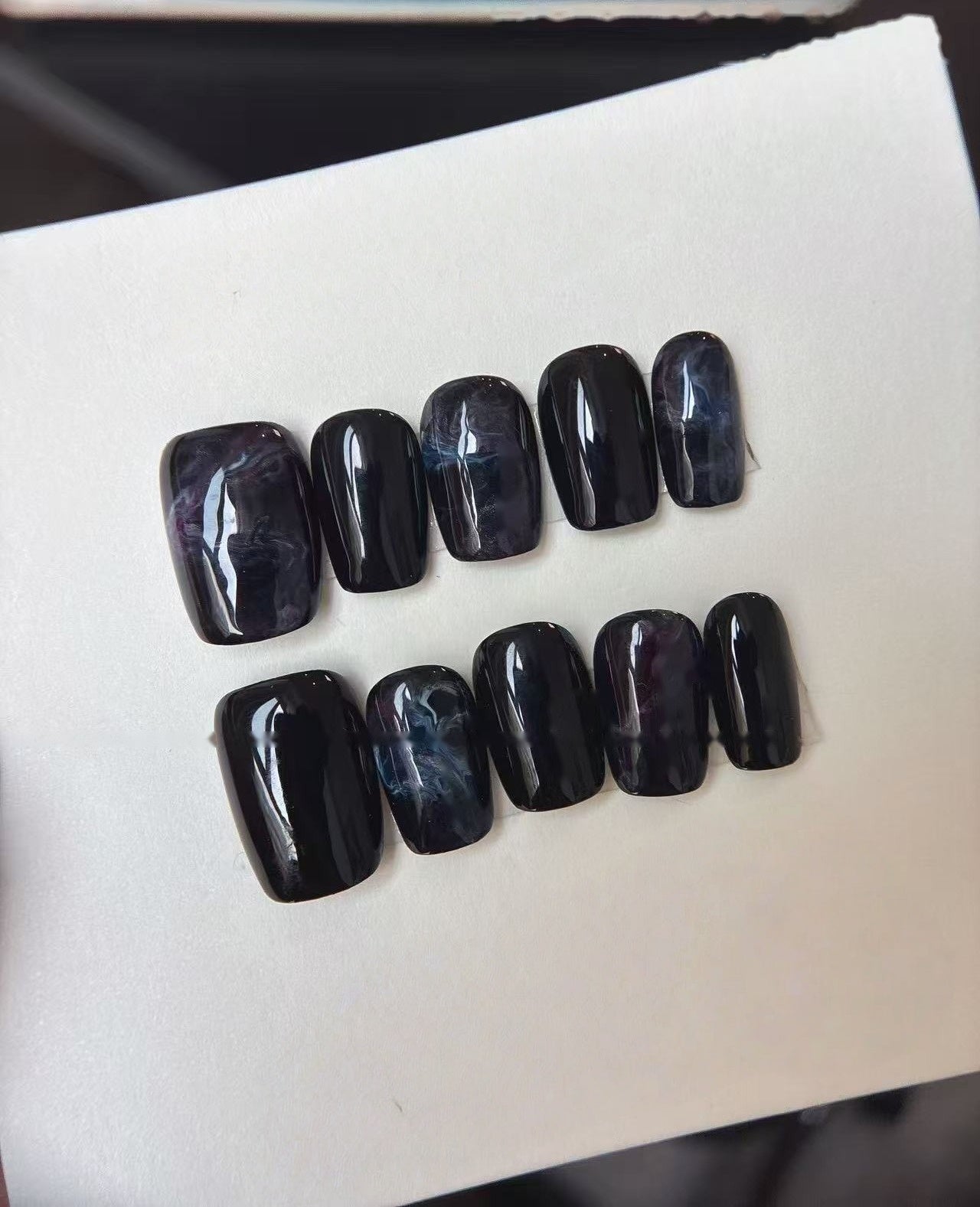 Black Marble — Polished Stone Veining | Handmade Press-On Nails image 3