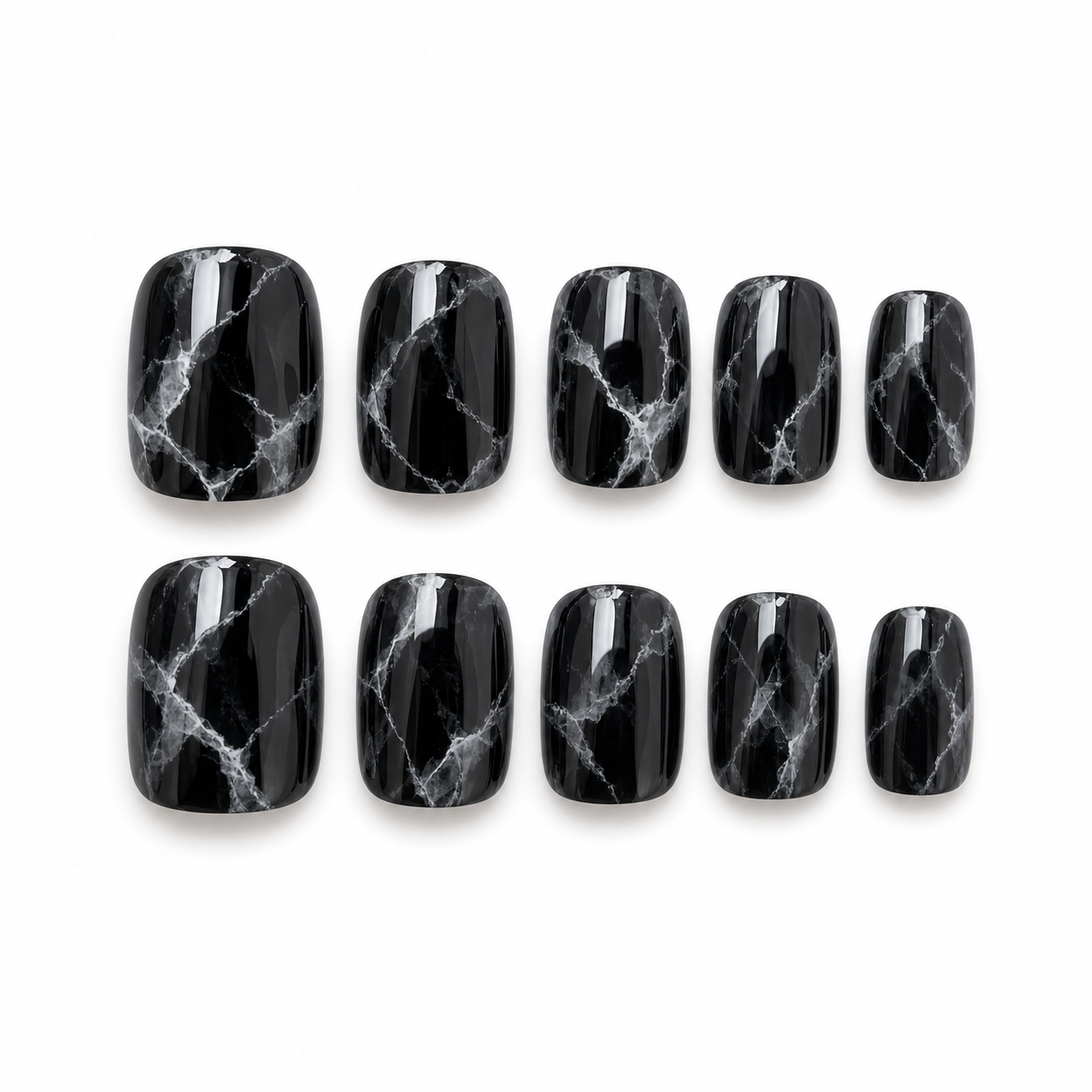 Black Marble — Polished Stone Veining | Handmade Press-On Nails image 1