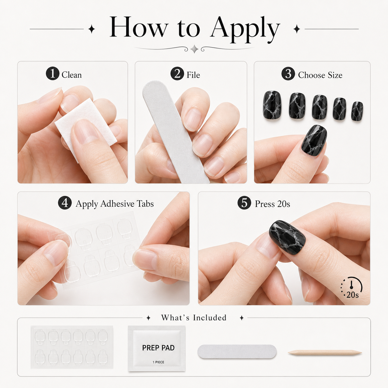 Black Marble — Polished Stone Veining | Handmade Press-On Nails image 7