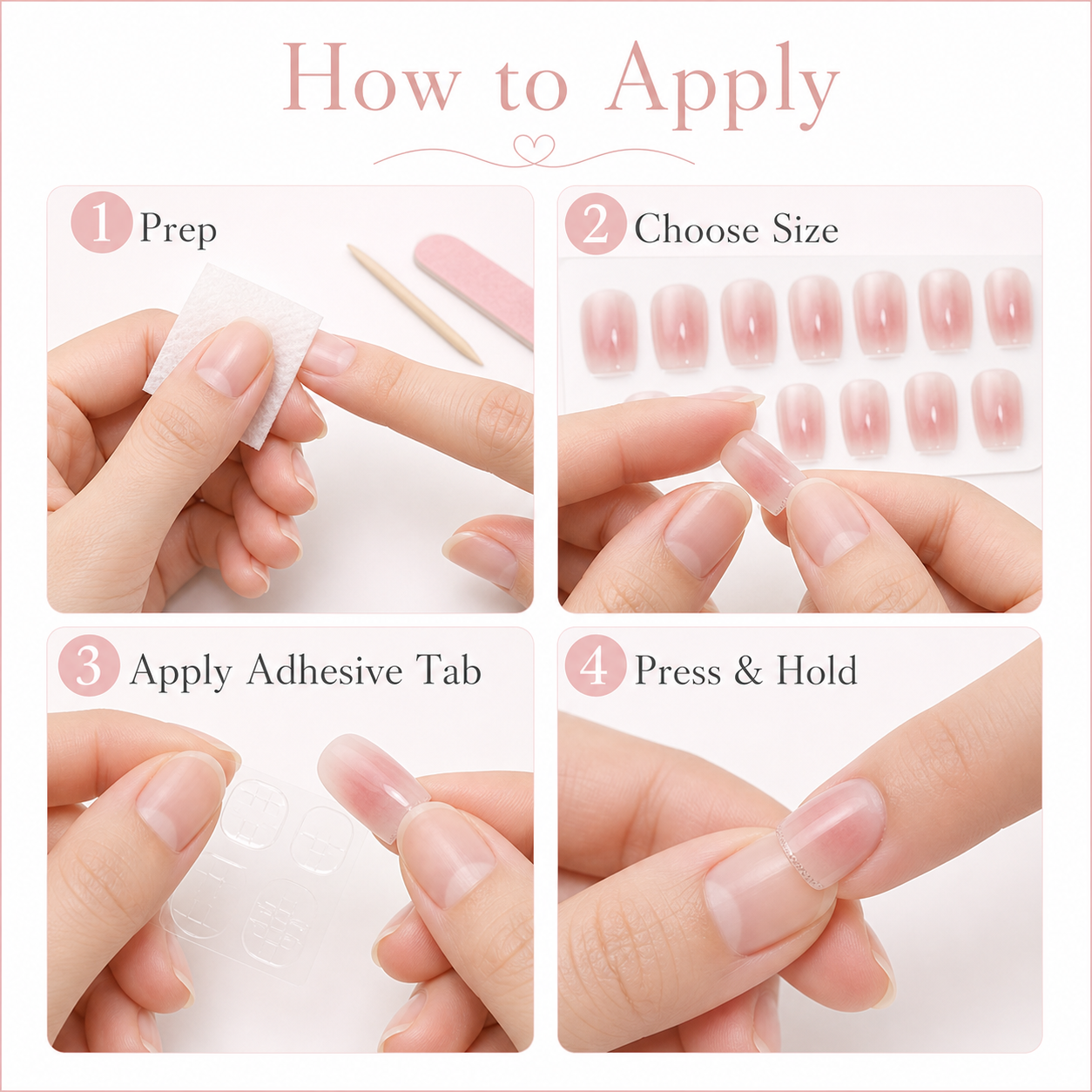 Blushing Watercolor — Soft Pink Wash, Cuticle to Tip | Handmade Press-On Nails image 2