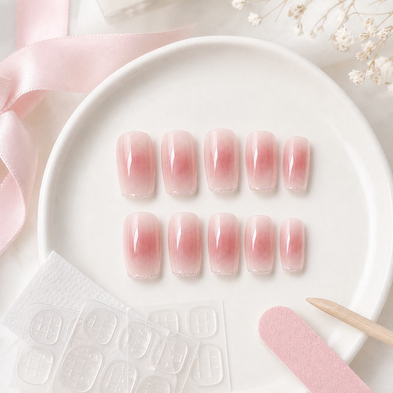 Blushing Watercolor — Soft Pink Wash, Cuticle to Tip | Handmade Press-On Nails image 4