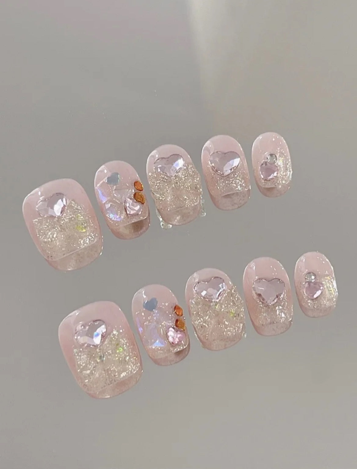 Bows & Hearts — Blush Shimmer Love Notes | Handmade Press-On Nails image 2