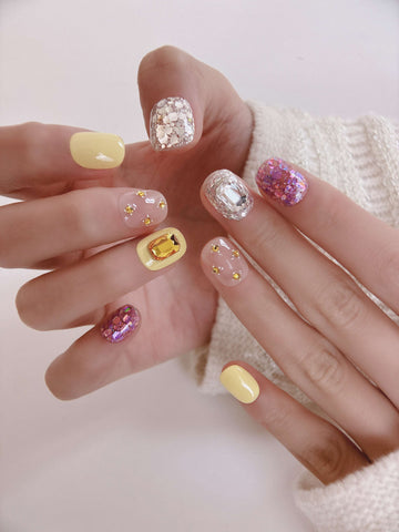 Buttercream Glitter — Goose-Yellow Sparkle | Handmade Press-On Nails image 1
