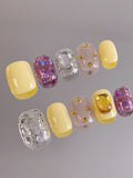 Buttercream Glitter — Goose-Yellow Sparkle | Handmade Press-On Nails image 5
