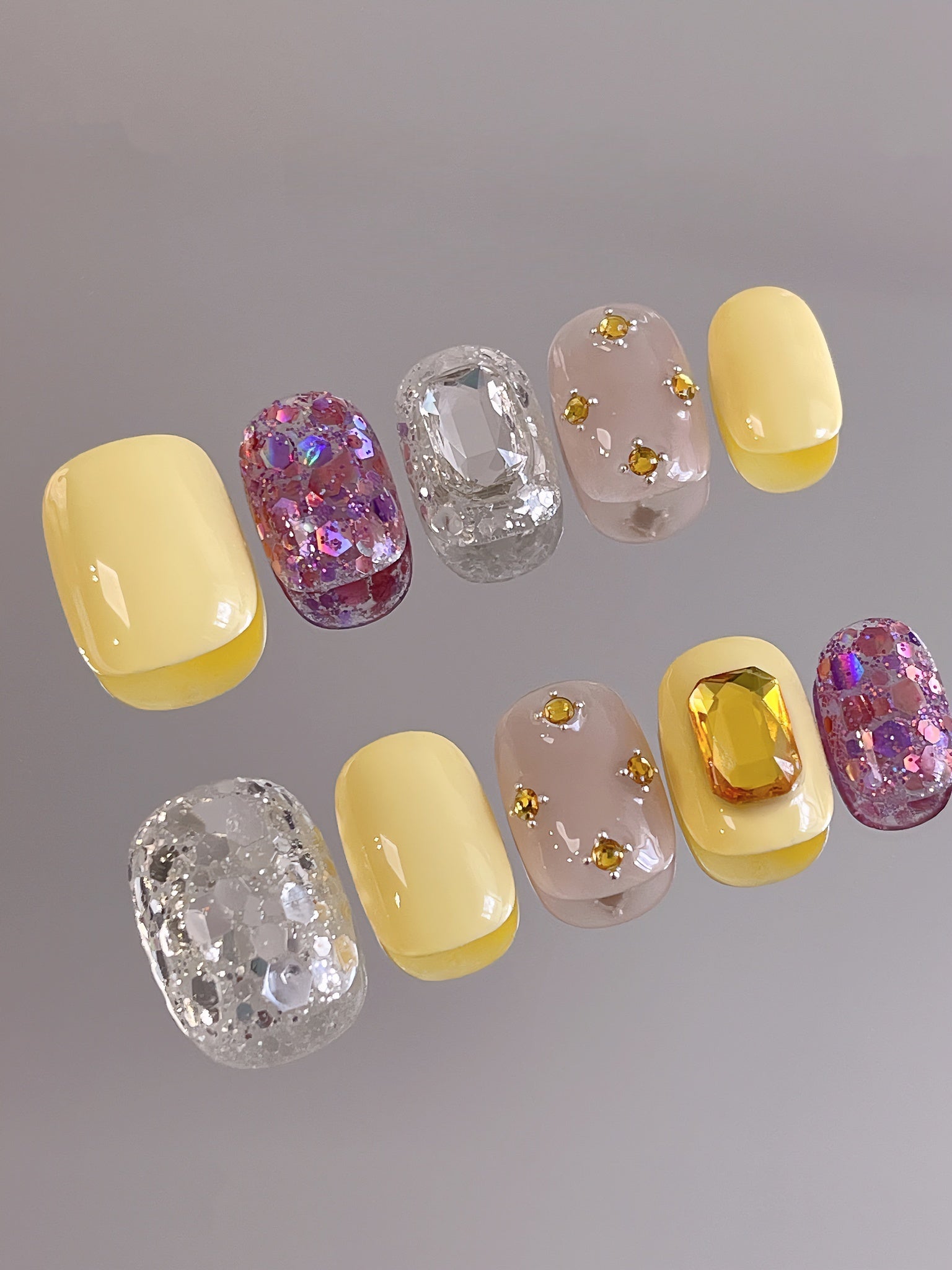 Buttercream Glitter — Goose-Yellow Sparkle | Handmade Press-On Nails image 5