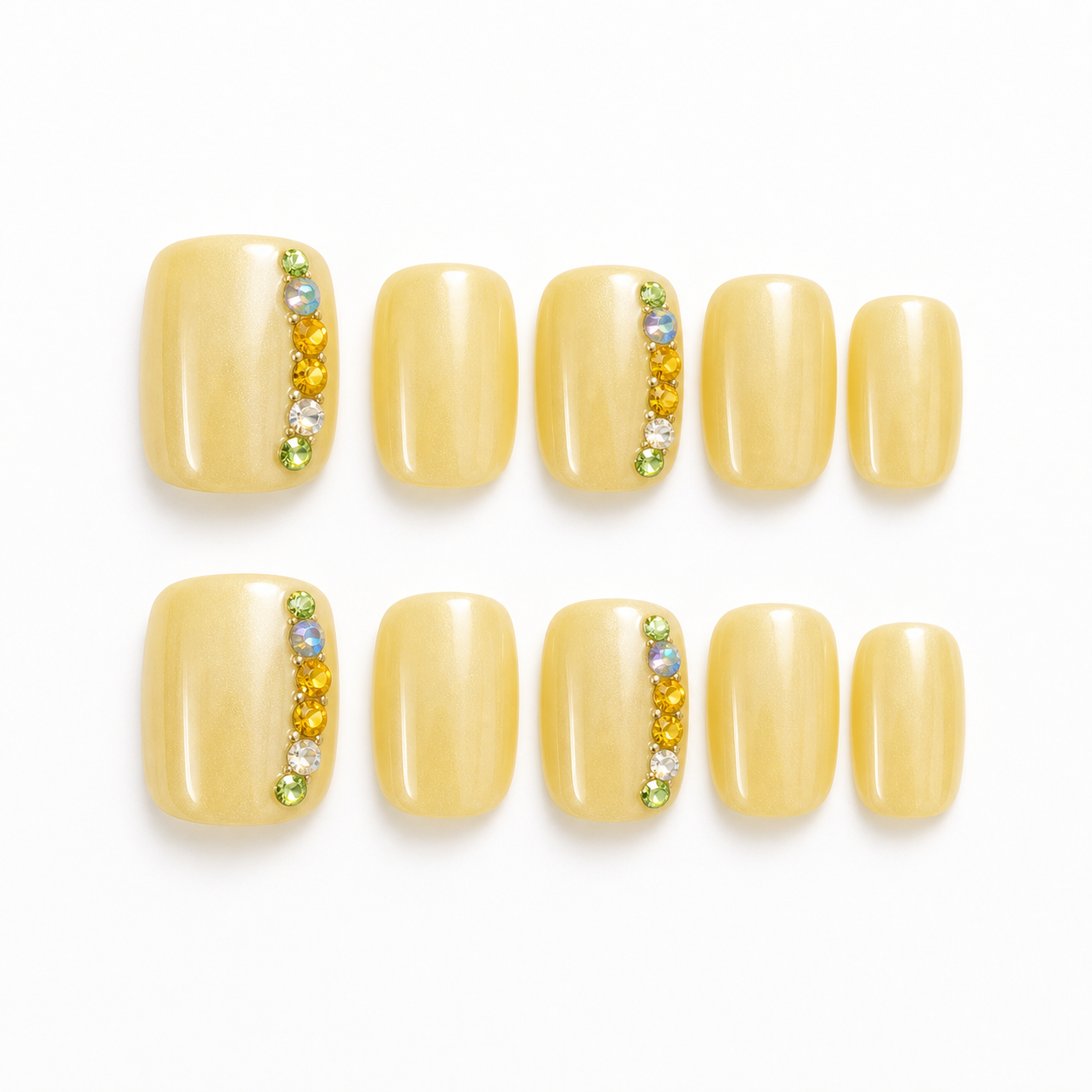 Buttercup Gems — Pale Yellow with Rainbow Stones | Handmade Press-On Nails image 1