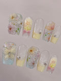 Butterfly Among Blossoms — Pastel Blossom & Butterfly Garden | Handmade Press-On Nails image 2