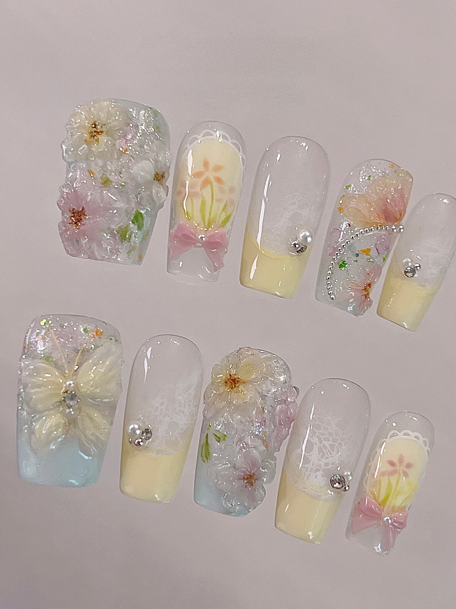 Butterfly Among Blossoms — Pastel Blossom & Butterfly Garden | Handmade Press-On Nails image 2