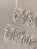 Carved Butterfly Mist — Crystal Stilettos & Silver Wings | Handmade Press-On Nails image 3