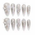 Carved Butterfly Mist — Crystal Stilettos & Silver Wings | Handmade Press-On Nails image 1