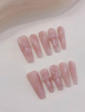 Chrome Heart Cross — Rosy Ombré with Cross Art | Handmade Press-On Nails image 1