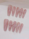 Chrome Heart Cross — Rosy Ombré with Cross Art | Handmade Press-On Nails image 2