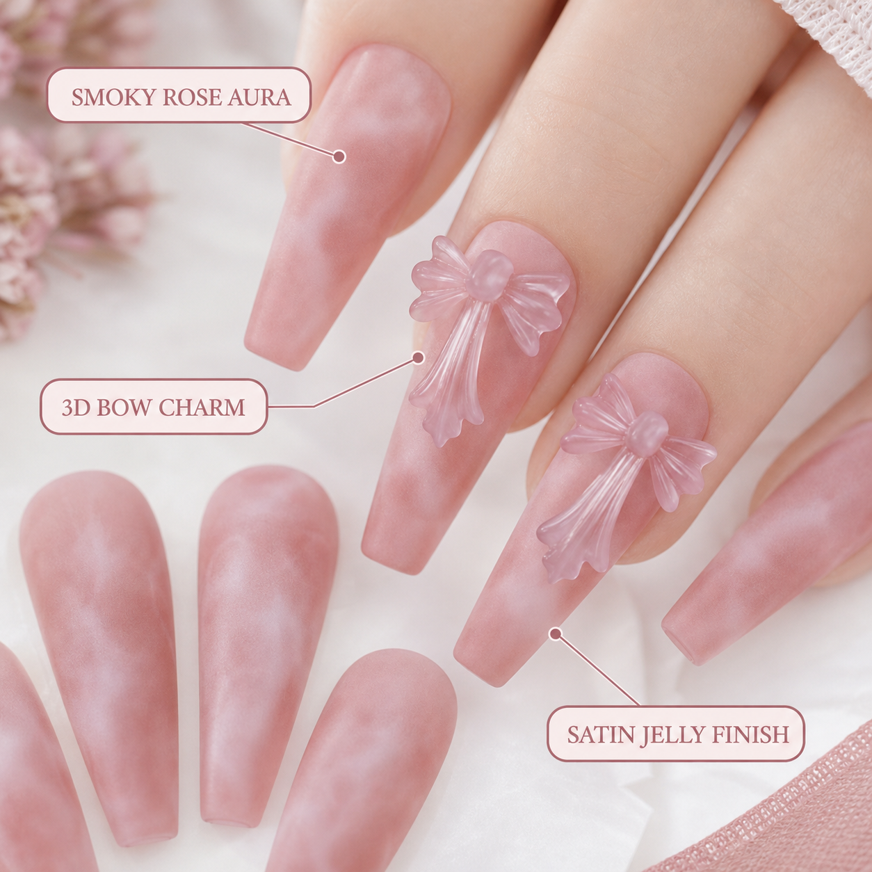 Chrome Heart Cross — Rosy Ombré with Cross Art | Handmade Press-On Nails image 4
