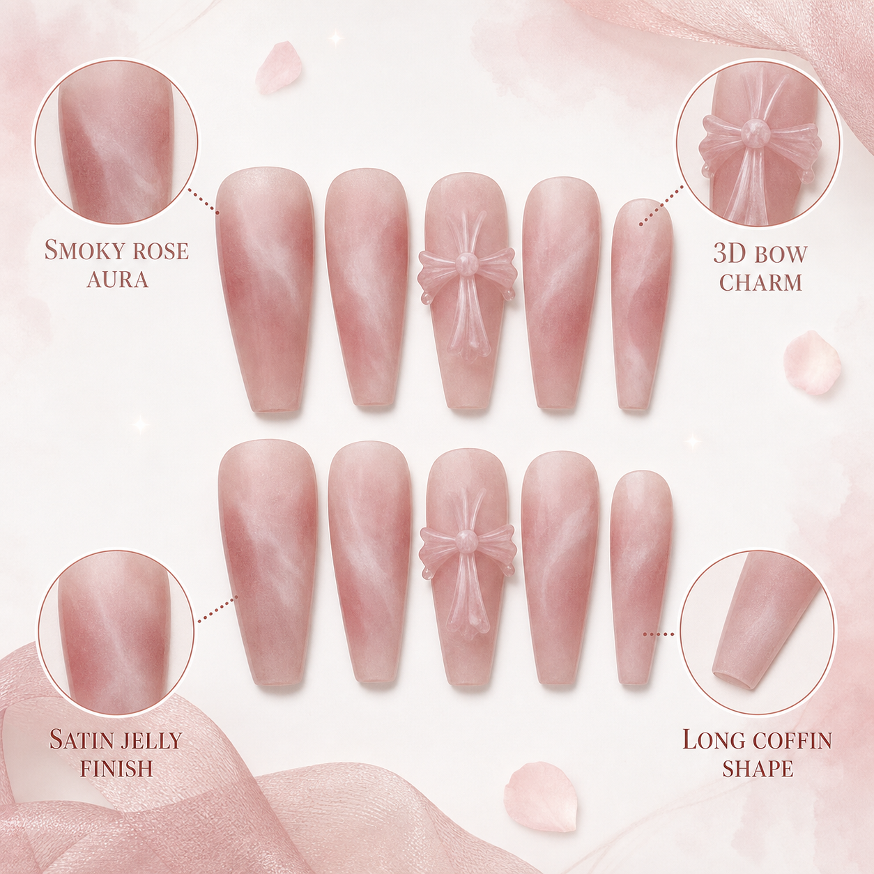 Chrome Heart Cross — Rosy Ombré with Cross Art | Handmade Press-On Nails image 5