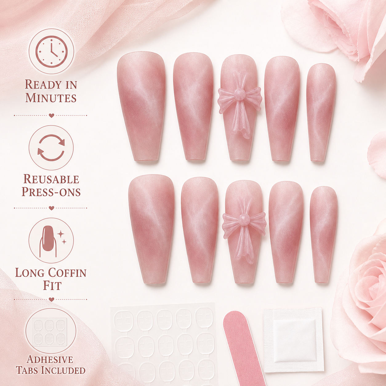 Chrome Heart Cross — Rosy Ombré with Cross Art | Handmade Press-On Nails image 6