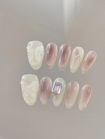 Couture Butterfly — Sculpted Wings on Blush Ombré | Handmade Press-On Nails image 1