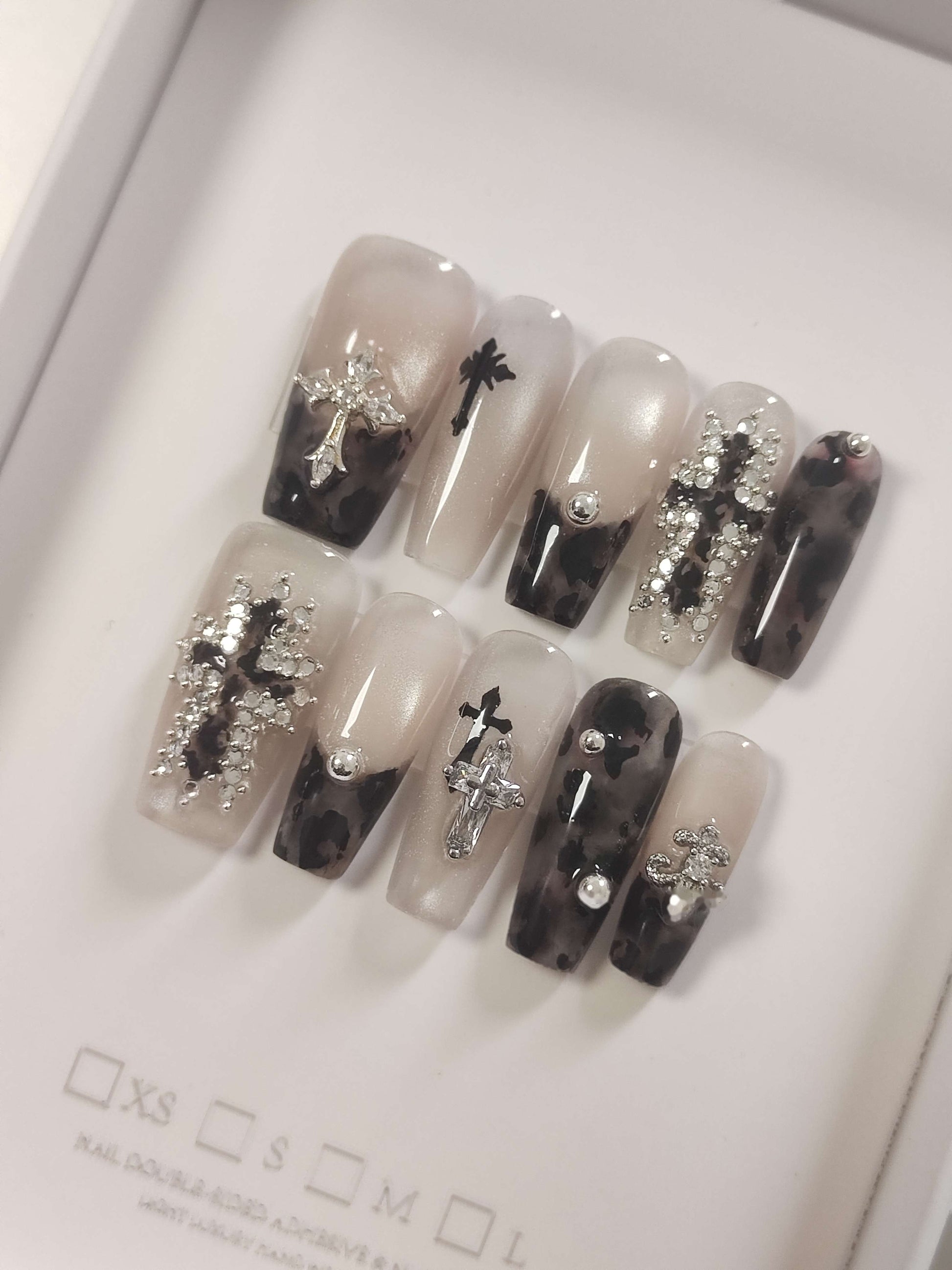 Dark Cross — Gothic Cross on Glass | Handmade Press-On Nails image 2