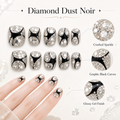 Diamond Dust Noir — Crushed Sparkle with Black Curves | Handmade Press-On Nails image 5