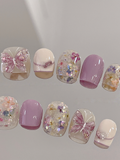 Dried-Flower Butterfly — Lilac Keepsake Blooms | Handmade Press-On Nails image 1