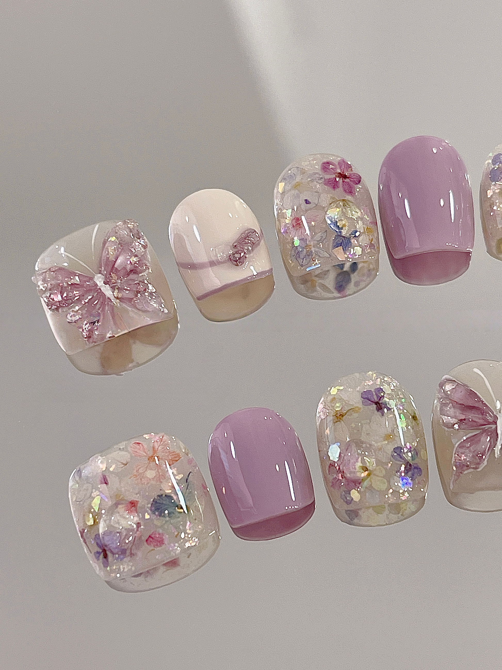 Dried-Flower Butterfly — Lilac Keepsake Blooms | Handmade Press-On Nails image 2