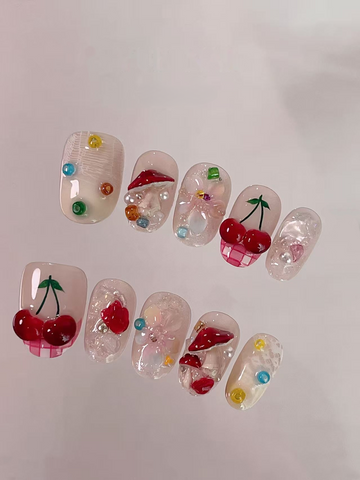 Enchanted Forest — Jewel Blooms & Tiny Charms | Handmade Press-On Nails image 1