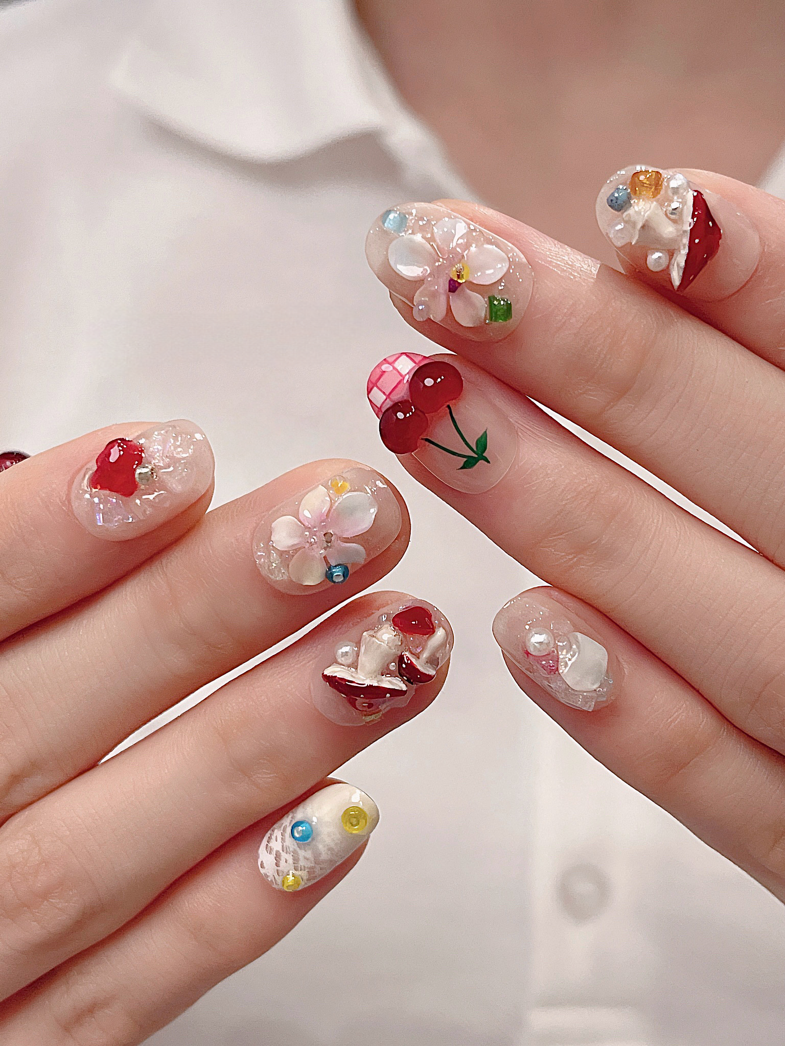 Enchanted Forest — Jewel Blooms & Tiny Charms | Handmade Press-On Nails image 2
