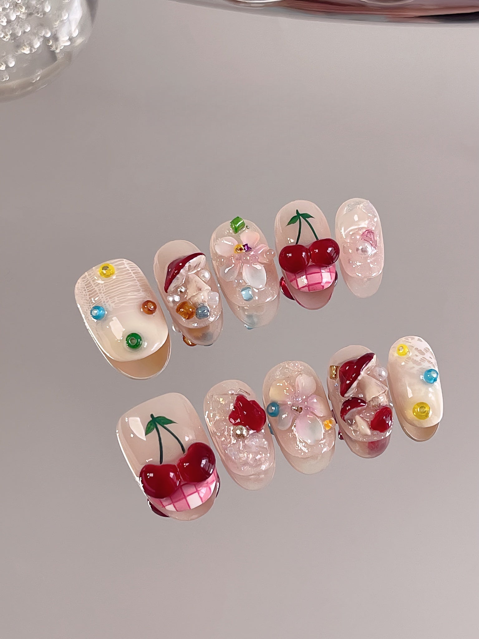 Enchanted Forest — Jewel Blooms & Tiny Charms | Handmade Press-On Nails image 7