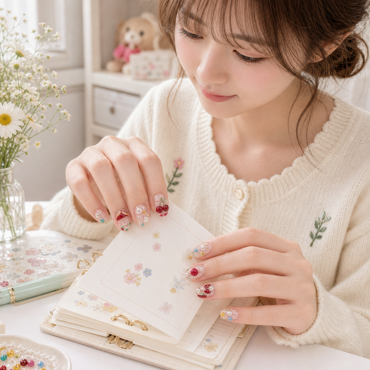 Enchanted Forest — Jewel Blooms & Tiny Charms | Handmade Press-On Nails image 3
