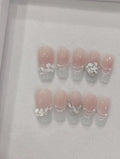 Everyday Carved Bloom — Milky French with Carved Florals | Handmade Press-On Nails image 1