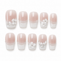 Everyday Carved Bloom — Milky French with Carved Florals | Handmade Press-On Nails image 1