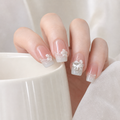 Everyday Carved Bloom — Milky French with Carved Florals | Handmade Press-On Nails image 3