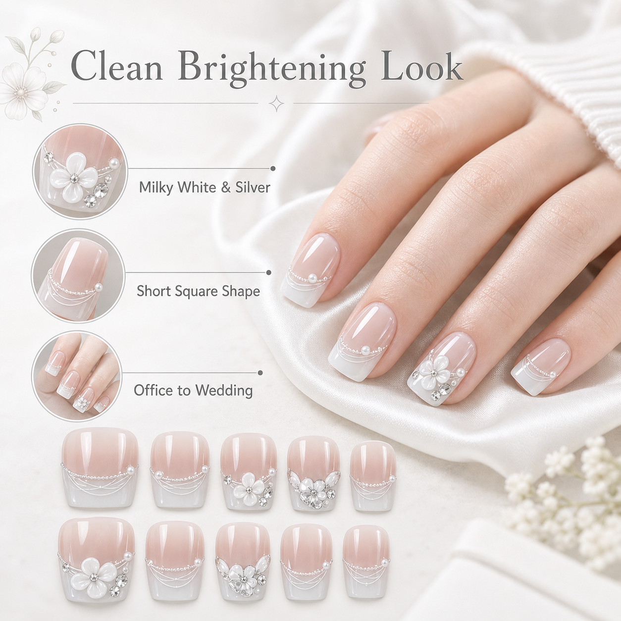 Everyday Carved Bloom — Milky French with Carved Florals | Handmade Press-On Nails image 7