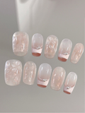 Everyday Glow — Rosy Nude with White Blossoms | Handmade Press-On Nails image 1