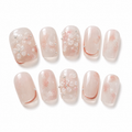 Everyday Glow — Rosy Nude with White Blossoms | Handmade Press-On Nails image 1