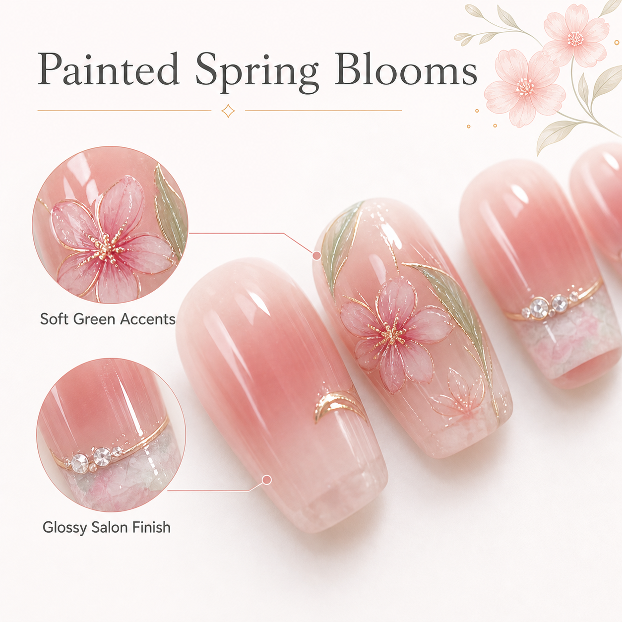 Everyday Glow — Rosy Nude with White Blossoms | Handmade Press-On Nails image 3