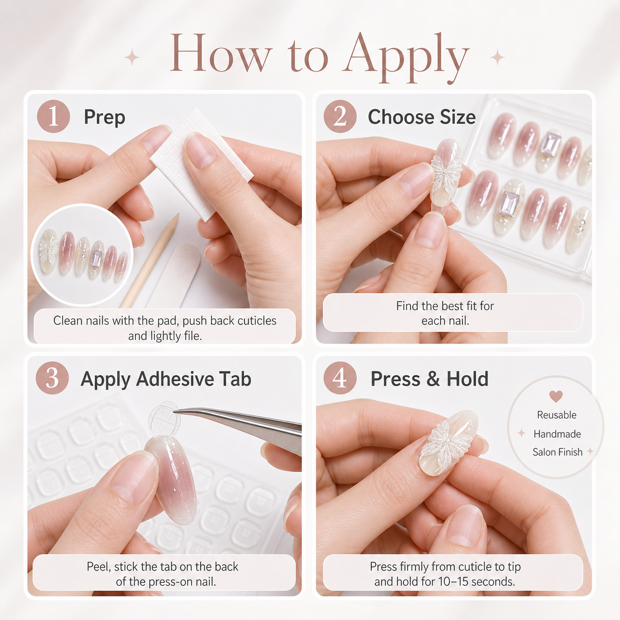 Everyday Glow — Rosy Nude with White Blossoms | Handmade Press-On Nails image 5