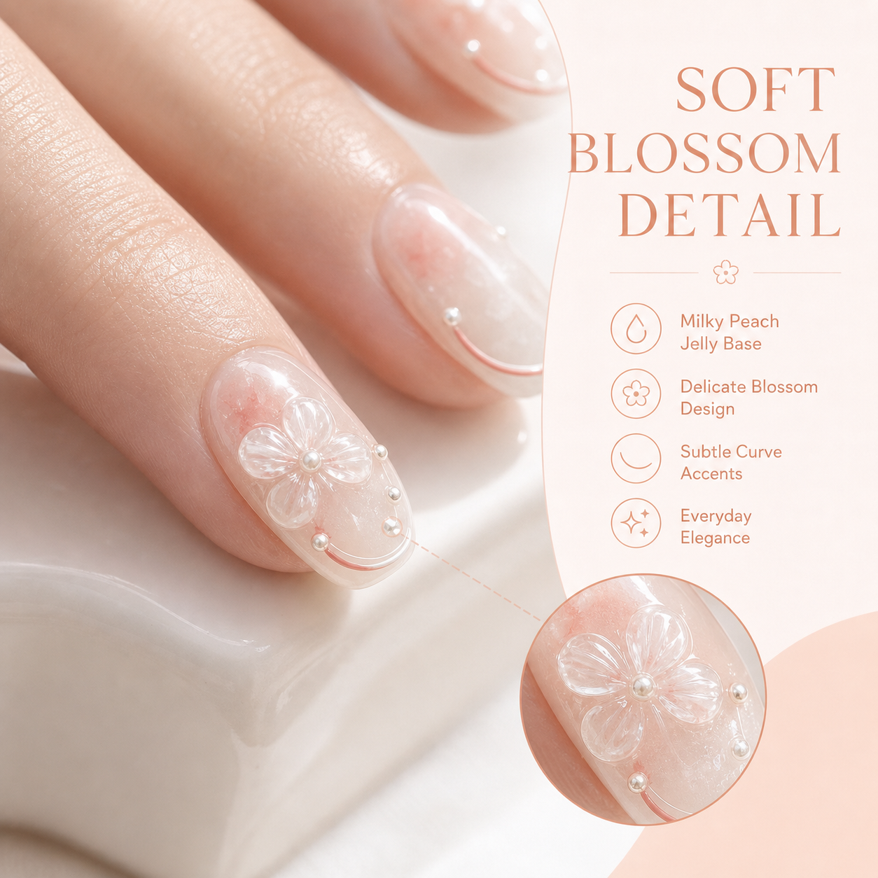 Everyday Glow — Rosy Nude with White Blossoms | Handmade Press-On Nails image 6