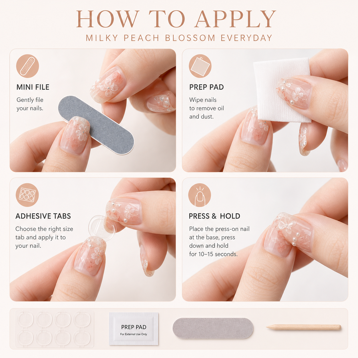 Everyday Glow — Rosy Nude with White Blossoms | Handmade Press-On Nails image 7