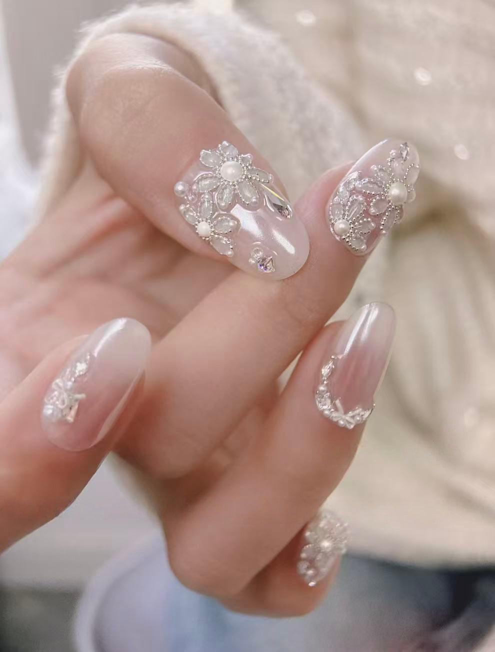 Flower Fairy Luxe — Crystal-Dusted 3D Blossoms | Handmade Press-On Nails image 3