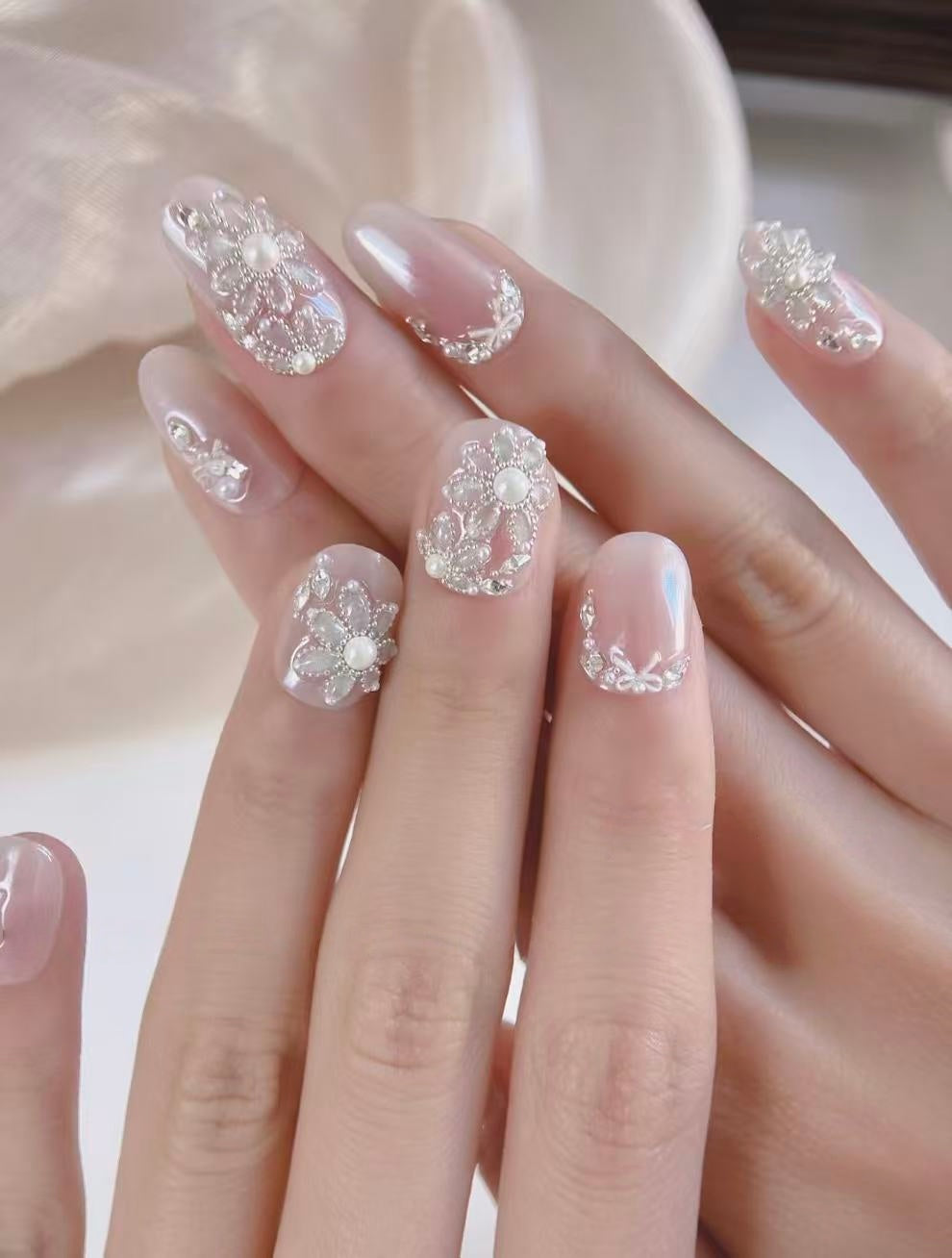 Flower Fairy Luxe — Crystal-Dusted 3D Blossoms | Handmade Press-On Nails image 5