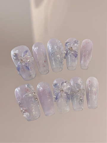 Frostbloom — Purple-Blue Ombré Ice Flower | Handmade Press-On Nails image 1