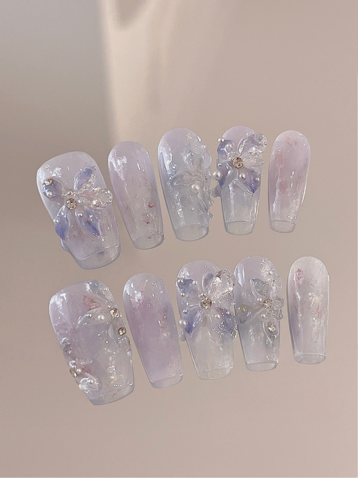 Frostbloom — Purple-Blue Ombré Ice Flower | Handmade Press-On Nails image 1