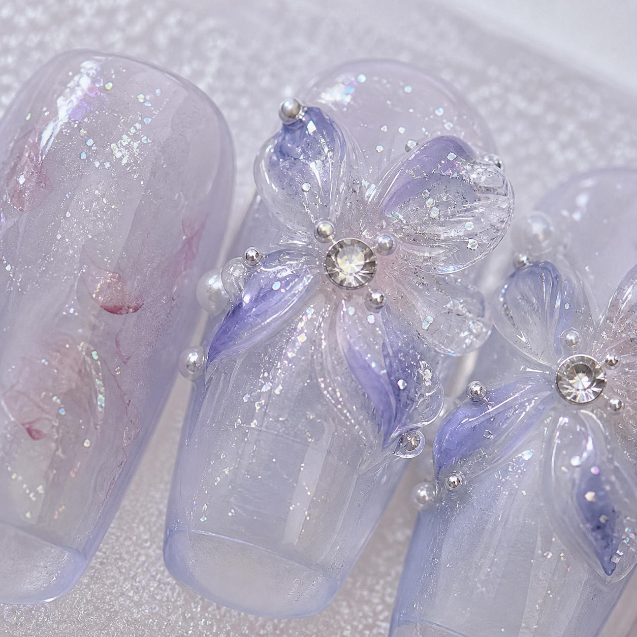 Frostbloom — Purple-Blue Ombré Ice Flower | Handmade Press-On Nails image 3