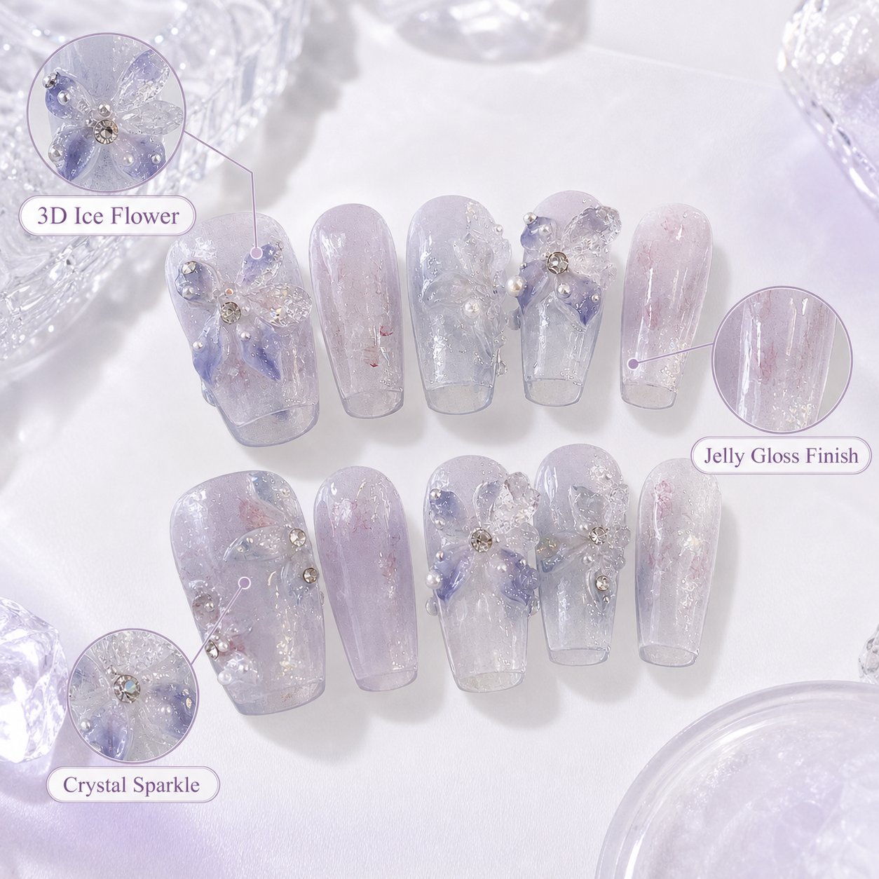 Frostbloom — Purple-Blue Ombré Ice Flower | Handmade Press-On Nails image 4