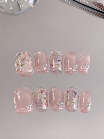 Gardenia — White Petal on Milky Blush | Handmade Press-On Nails image 1